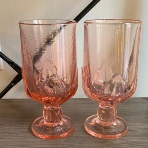 Set of 2 Vintage Pink Tiffin Franciscan Goblet Glasses Heavy  6 7/8” Tall 1970’s
